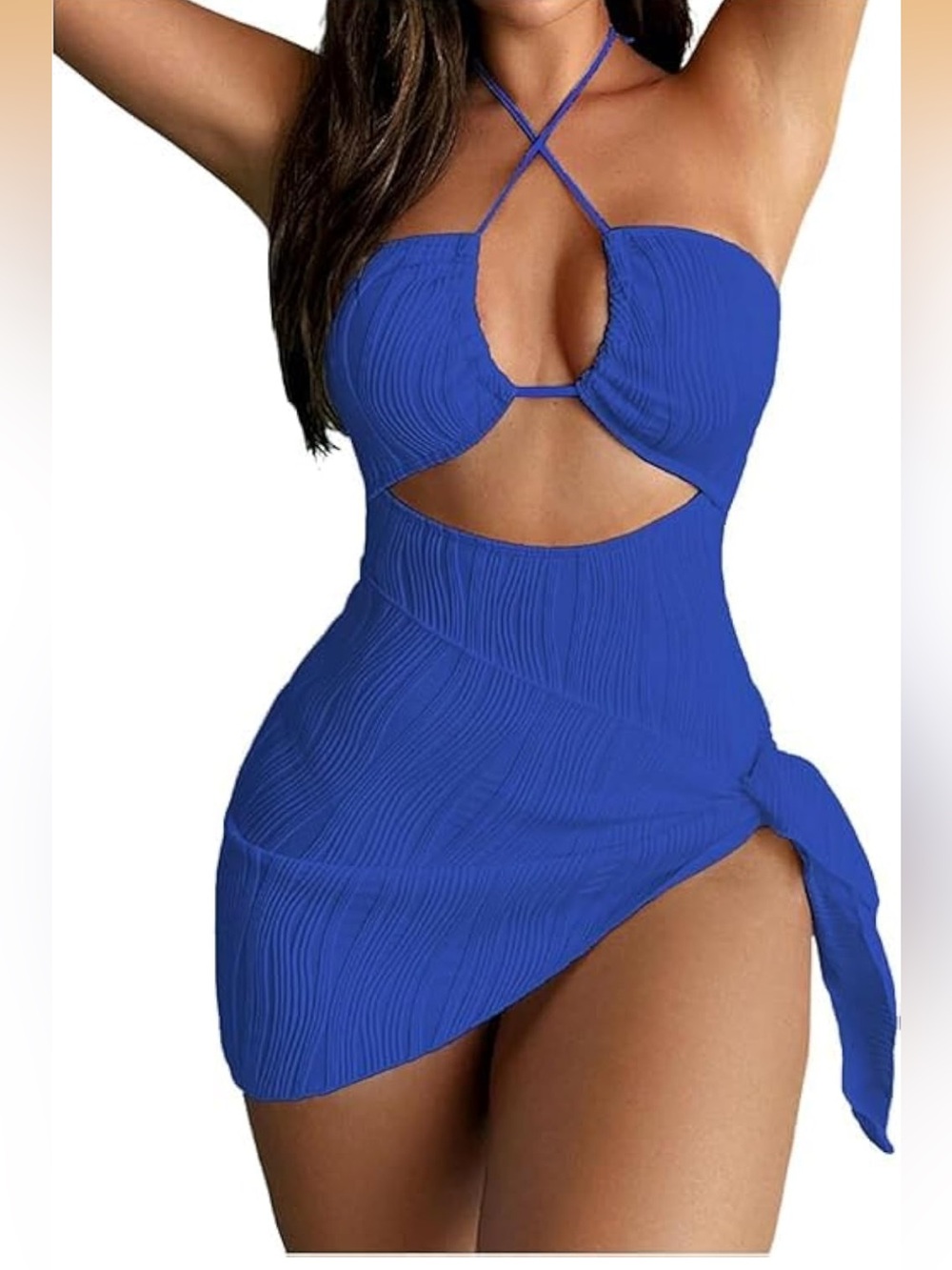 One Piece Swimsuit Texture Hollow Out Halter with Cover-Up 2-Piece XL 2629/bb15